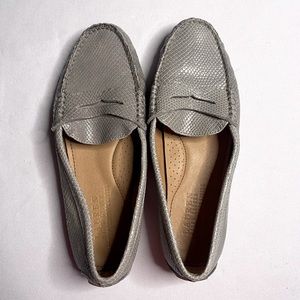 Ralph Lauren Grey Crocodile Print Leather Loafers